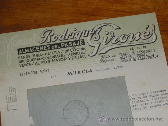 Cartas comerciales: ALMACENES DEL PASAJE, MANUEL RODRIGUEZ GIRONES. MURCIA. - Foto 1