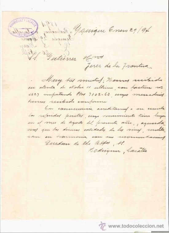 Gesch&auml;ftsbriefe: CHILE. IQUIQUE. CARTA. RODRIGUEZ Y LACALLE. 1894.