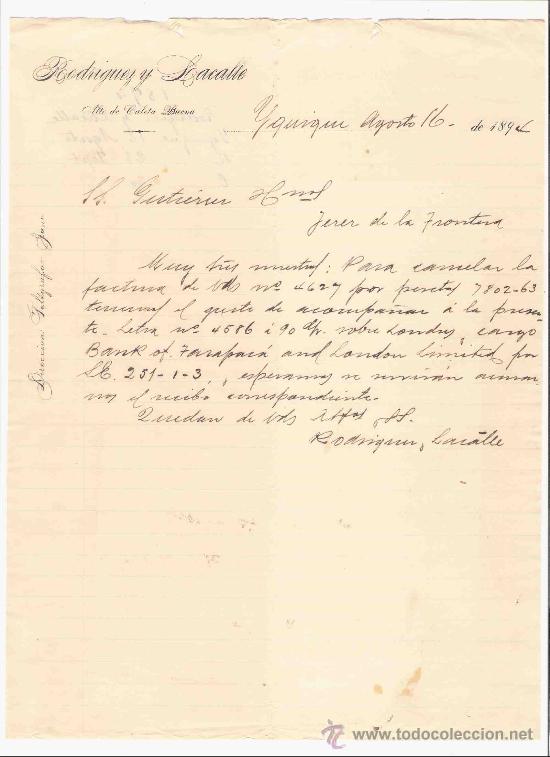 Gesch&auml;ftsbriefe: CHILE. IQUIQUE. CARTA. RODRIGUEZ Y LACALLE. 1894.