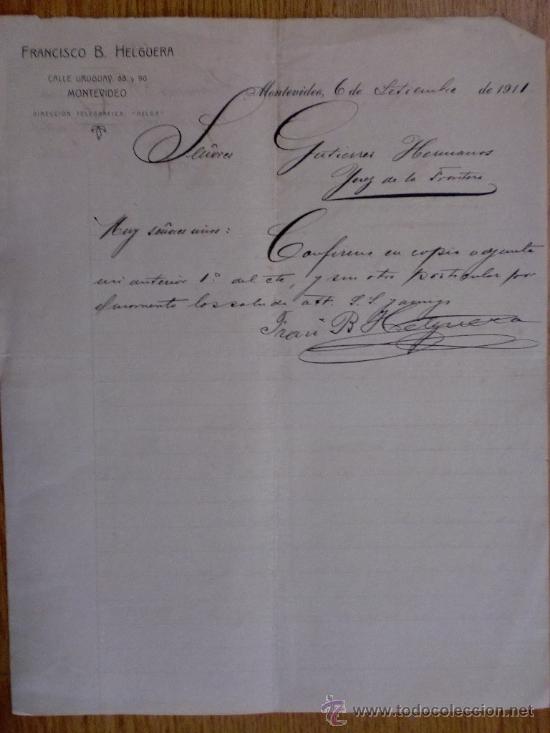 Cartas comerciais: CARTA COMERCIAL. MONTEVIDEO (URUGUAY). SEPTIEMBRE 1911. FRANCISCO B. HELGUERA.