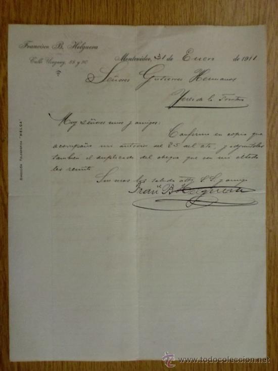 Cartas comerciais: CARTA COMERCIAL. MONTEVIDEO (URUGUAY). ENERO 1911. FRANCISCO B. HELGUERA.