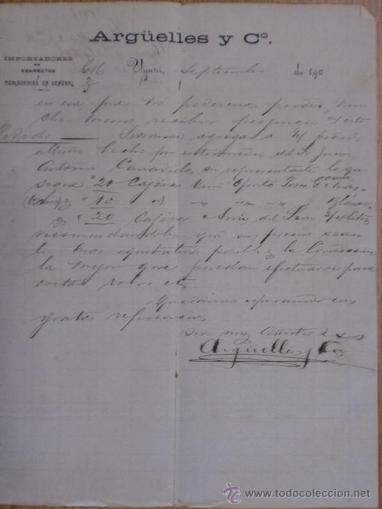 Lettere commerciali: CARTA COMERCIAL. UYUNI (BOLIVIA). SEPTIEMBRE 1907. ARGUELLES Y C&ordm;. IMPORTADORES DE ABARROTES.