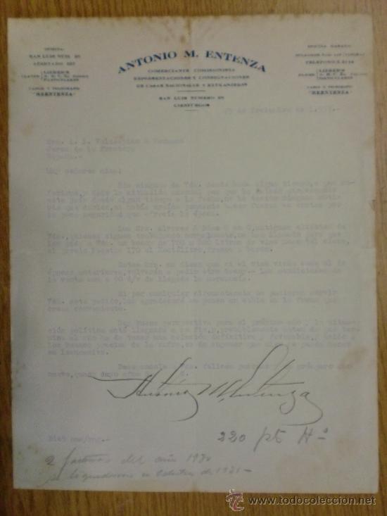 Gesch&auml;ftsbriefe: CARTA COMERCIAL. CIENFUEGOS (CUBA). NOVIEMBRE 1933. ANTONIO M. ENTENZA. COMERCIANTE Y COMISIONISTA.