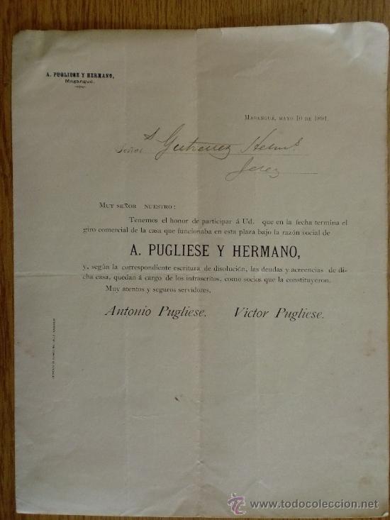 Lettere commerciali: CIRCULAR. MAGANGUE (COLOMBIA). MAYO 1891. A. PUGLIESE Y HERMANO.