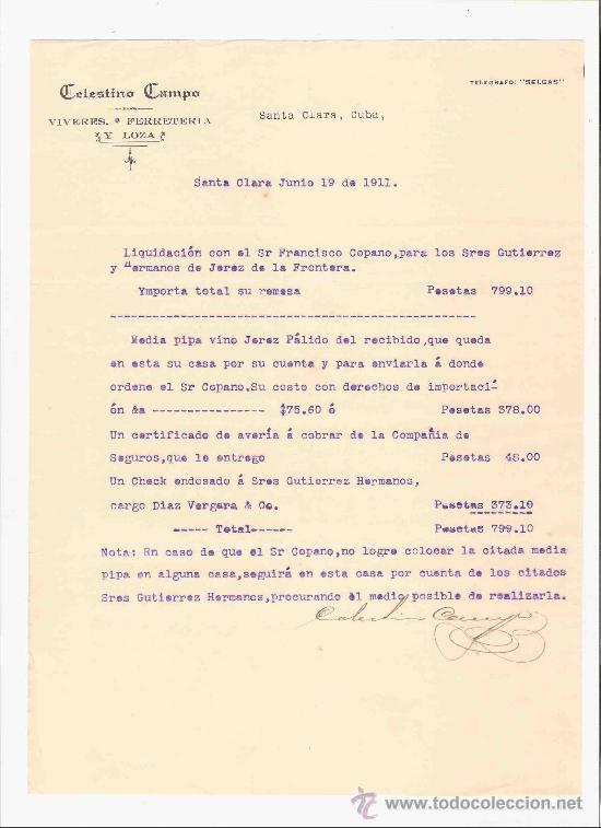 Lettere commerciali: CUBA. SANTA CLARA. CARTA. CELESTINO CAMPO. VIVERES. FERRETERIA. LOZA. 1911.