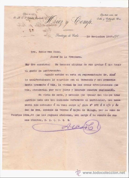 Lettere commerciali: CUBA. SANTIAGO DE CUBA. CARTA. DIEZ Y COMP. 1907.