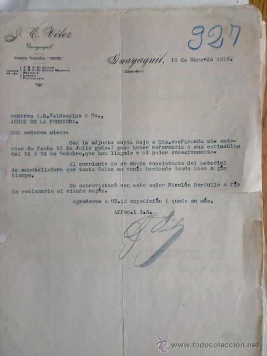 Lettres commerciales: CARTA COMERCIAL. GUAYAQUIL (ECUADOR). DICIEMBRE 1919. L. E. VELEZ.