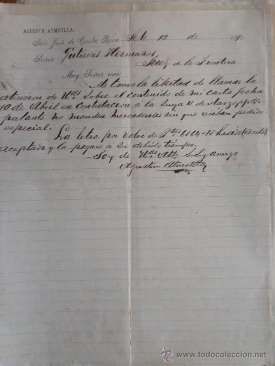 Cartas comerciales: CARTA COMERCIAL. SAN JOSE (COSTA RICA). SEPTIEMBRE 1890. AGUSTIN ATMETLLA.
