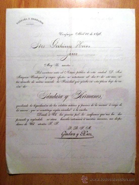 Cartas comerciais: CIRCULAR. CIENFUEGOS (CUBA). ABRIL 1896. GRANADA Y HERMANOS.