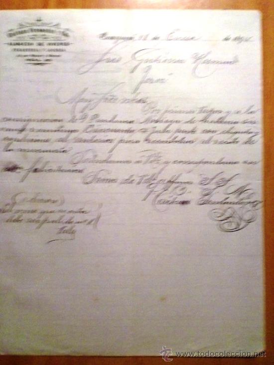 Cartas comerciais: CARTA COMERCIAL. CAMAGUEY (CUBA). ENERO 1894. CUETARA FERNANDEZ Y CIA. ALMACEN VIVERES, FERRETERIA.