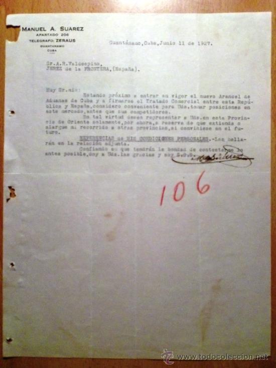 Cartas comerciais: CARTA COMERCIAL. GUANTANAMO (CUBA). JULIO 1924. MANUEL A. SUAREZ.