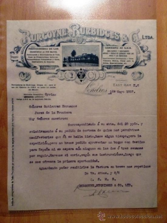 Cartas comerciais: CARTA COMERCIAL. LONDRES (REINO UNIDO). MAYO 1917. BURGOYNE BURBIDGES Y CIA. LTDA.