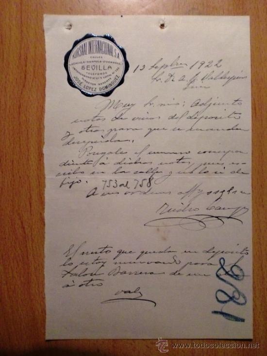 Cartas comerciais: CARTA COMERCIAL. SEVILLA (ESPA&Ntilde;A). SEPTIEMBRE 1922. KURSAAL INTERNACIONAL S.A. JOSE LOPEZ DOMINGUEZ.