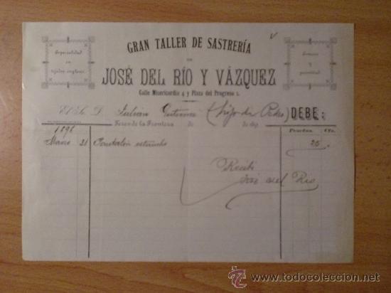 Cartas comerciais: FACTURA. JEREZ, CADIZ (ESPA&Ntilde;A). MARZO 1921. GRAN TALLER DE SASTRERIA. JOSE DEL RIO Y VAZQUEZ.
