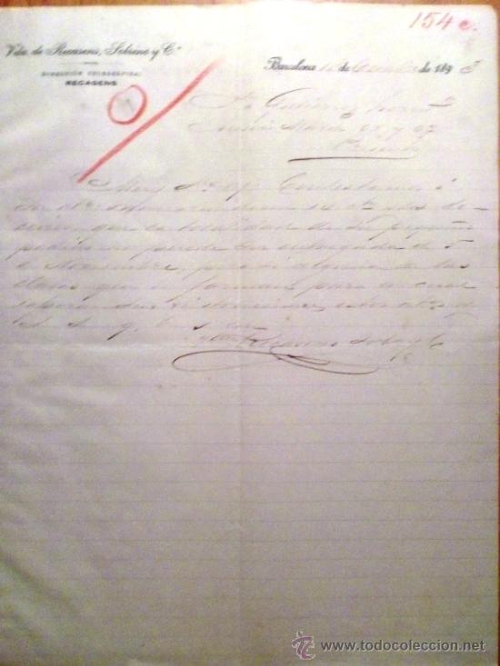Cartas comerciais: CARTA COMERCIAL. BARCELONA (ESPA&Ntilde;A). OCTUBRE 1893. VDA. DE RECASENS, SOBRINO Y CIA.
