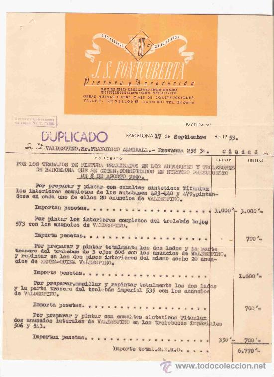 Lettres commerciales: ESPA&Ntilde;A. BARCELONA. CARTA. PUBLICIDAD. J. S. FONTCUBERTA. PINTURA Y DECORACION. PUBLICIDAD. 1953.