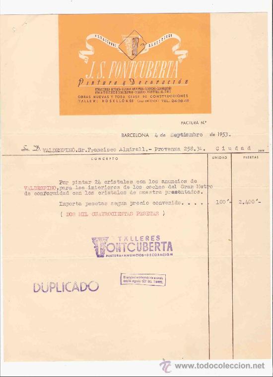 Lettres commerciales: ESPA&Ntilde;A. BARCELONA. CARTA. PUBLICIDAD. J. S. FONTCUBERTA. PINTURA Y DECORACION. PUBLICIDAD. 1953.