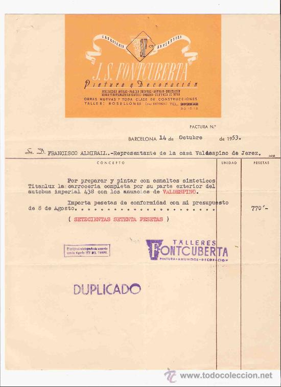 Lettres commerciales: ESPA&Ntilde;A. BARCELONA. CARTA. PUBLICIDAD. J. S. FONTCUBERTA. PINTURA Y DECORACION. PUBLICIDAD. 1953.