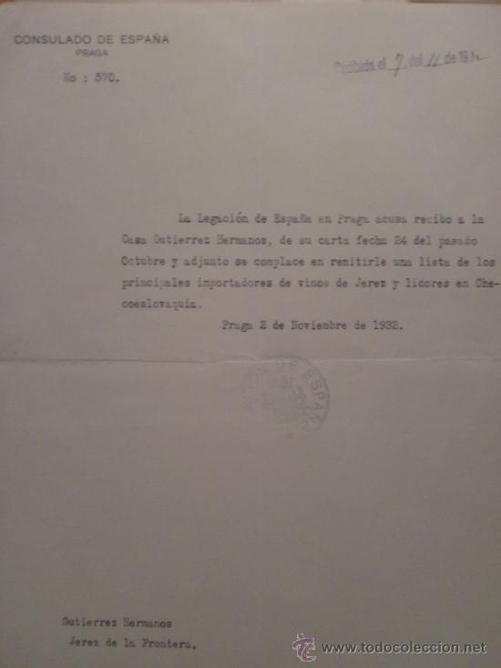 Lettres commerciales: CARTA COMERCIAL. CONSULADO DE ESPA&Ntilde;A (PRAGA). NOVIEMBRE 1932.