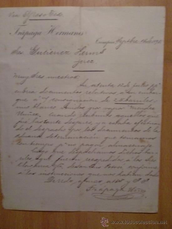 Lettres commerciales: CARTA COMERCIAL. TAMPICO (MEXICO). SEPTIEMBRE 1890. TRAPAGA HERMANOS.