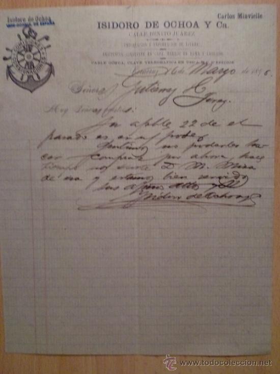 Lettres commerciales: CARTA COMERCIAL. VERACRUZ (MEXICO). MAYO 1896. ISIDORO DE OCHOA Y CIA. COMISIONES, CONSIGNACIONES.