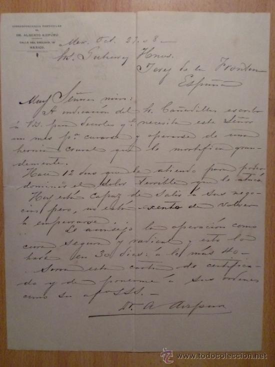 Lettres commerciales: CARTA COMERCIAL. MEXICO (MEXICO). OCTUBR. 1908. DR. ALBERTO AIZPURU.