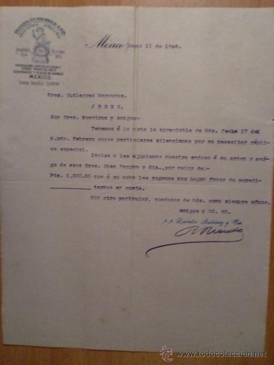 Lettres commerciales: CARTA COMERCIAL. MEXICO (MEXICO). MAYO 1908. QUINTIN GUTIERREZ Y CIA. ALMACEN DE VIVERES.