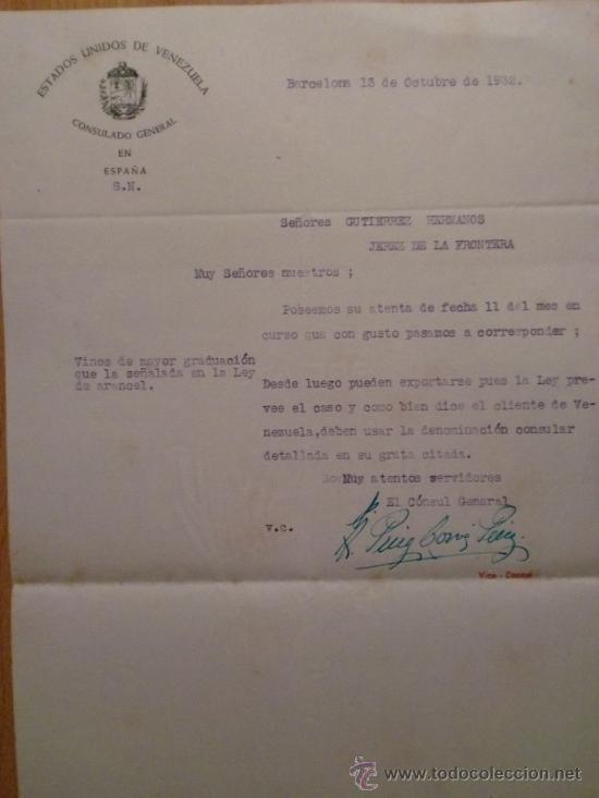 Gesch&auml;ftsbriefe: CARTA COMERCIAL. BARCELONA. OCTUBRE 1932. ESTADOS UNIDOS DE VENEZUELA. CONSULADO GENERAL.