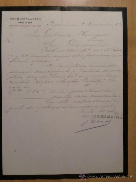 Gesch&auml;ftsbriefe: CARTA COMERCIAL. BARCELONA. DICIEMBRE 1929. HIJOS DE JOSE VIDAL Y RIVAS.