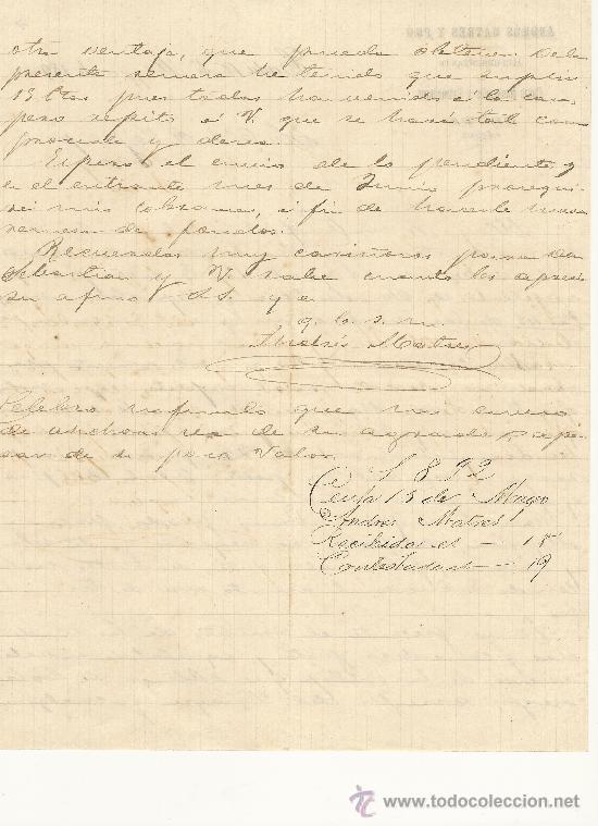 Commercial Letters: CEUTA 15 DE MAYO DE 1892 CARTA COMERCIAL ANDR&Eacute;S MATRES Y PR&Oacute;