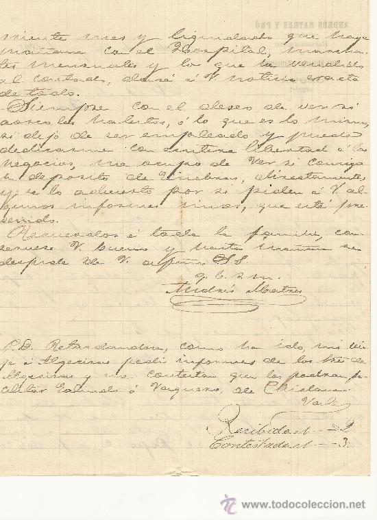 Commercial Letters: CEUTA 1 DE MAYO DE 1892 CARTA COMERCIAL ANDR&Eacute;S MATRES Y PR&Oacute;