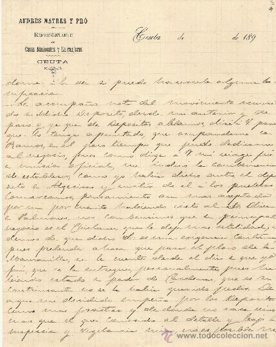 Commercial Letters: CEUTA 22 DE ENERO DE 1892 CARTA COMERCIAL ANDR&Eacute;S MATRES Y PR&Oacute;