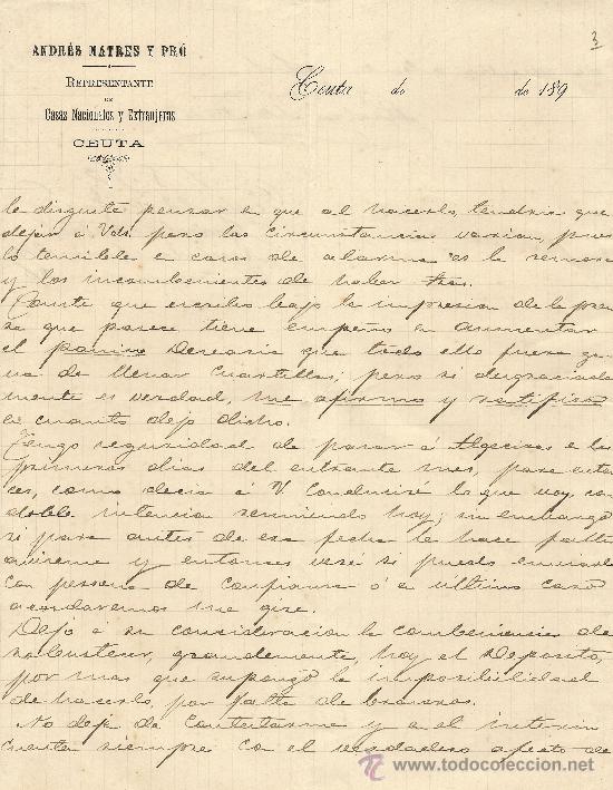 Commercial Letters: CEUTA 10 DE FEBRERO DE 1892 CARTA COMERCIAL ANDR&Eacute;S MATRES Y PR&Oacute;