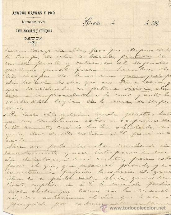Commercial Letters: CEUTA 16 DE FEBRERO DE 1892 CARTA COMERCIAL ANDR&Eacute;S MATRES Y PR&Oacute;