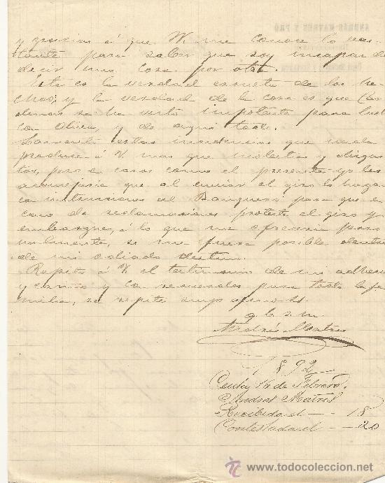 Commercial Letters: CEUTA 16 DE FEBRERO DE 1892 CARTA COMERCIAL ANDR&Eacute;S MATRES Y PR&Oacute;