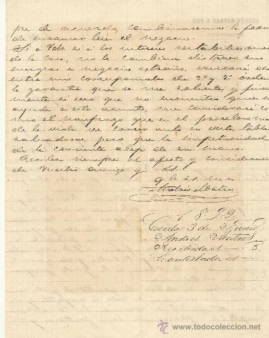 Commercial Letters: CEUTA 3 DE JUNIO DE 1892 CARTA COMERCIAL ANDR&Eacute;S MATRES Y PR&Oacute;