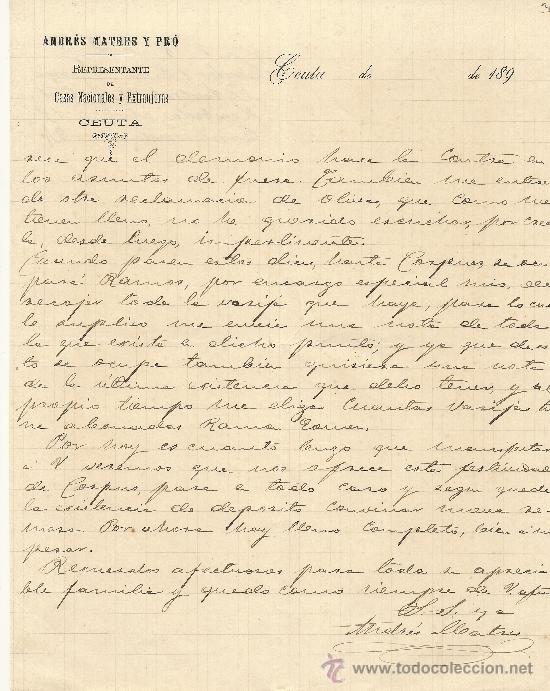 Commercial Letters: CEUTA 12 DE JUNIO DE 1892 CARTA COMERCIAL ANDR&Eacute;S MATRES Y PR&Oacute;