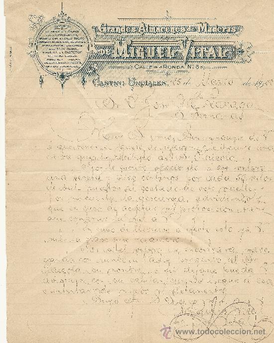 Cartas comerciales: CASTRO URDIALES 25 DE MARZO DE 1902 CARTA COMERCIAL GRANDES ALMACENES DE MADERA DE MIGUEL VITAL