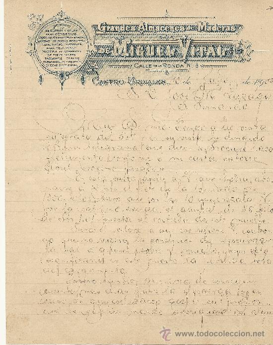 Cartas comerciales: CASTRO URDIALES 10 DE JULIO DE 1902 CARTA COMERCIAL GRANDES ALMACENES DE MADERA DE MIGUEL VITAL