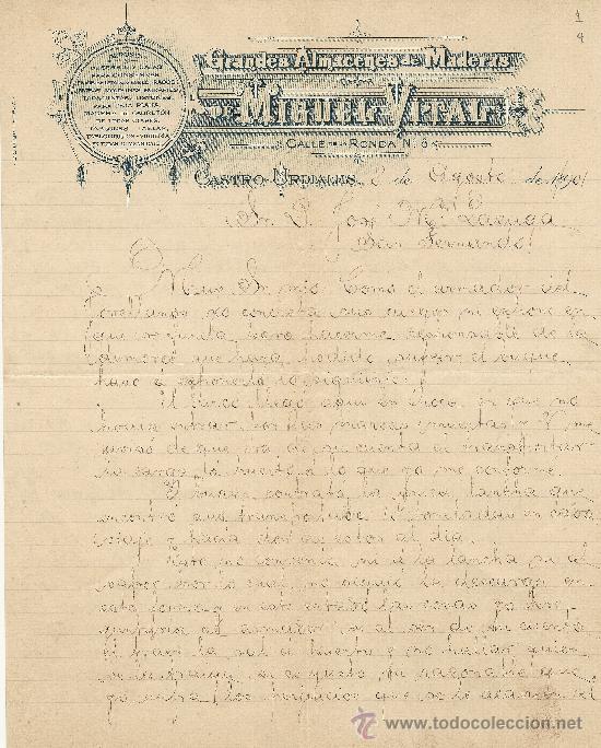 Cartas comerciales: CASTRO URDIALES 8 DE AGOSTO DE 1901 CARTA COMERCIAL GRANDES ALMACENES DE MADERA DE MIGUEL VITAL