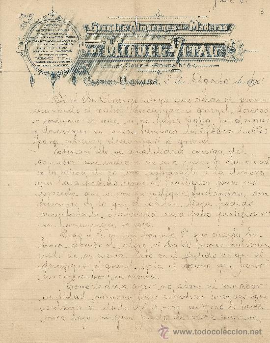 Cartas comerciales: CASTRO URDIALES 8 DE AGOSTO DE 1901 CARTA COMERCIAL GRANDES ALMACENES DE MADERA DE MIGUEL VITAL