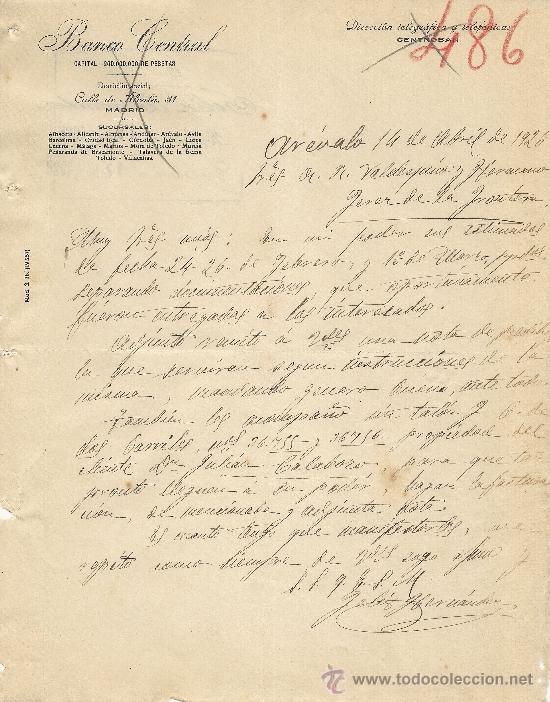 Gesch&auml;ftsbriefe: AREVALO 14 DE ABRIL DE 1926 CARTA COMERCIAL BANCO CENTRAL
