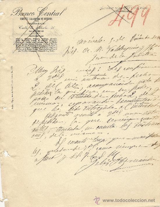 Gesch&auml;ftsbriefe: AREVALO 5 DE DICIEMBRE DE 1926 CARTA COMERCIAL BANCO CENTRAL