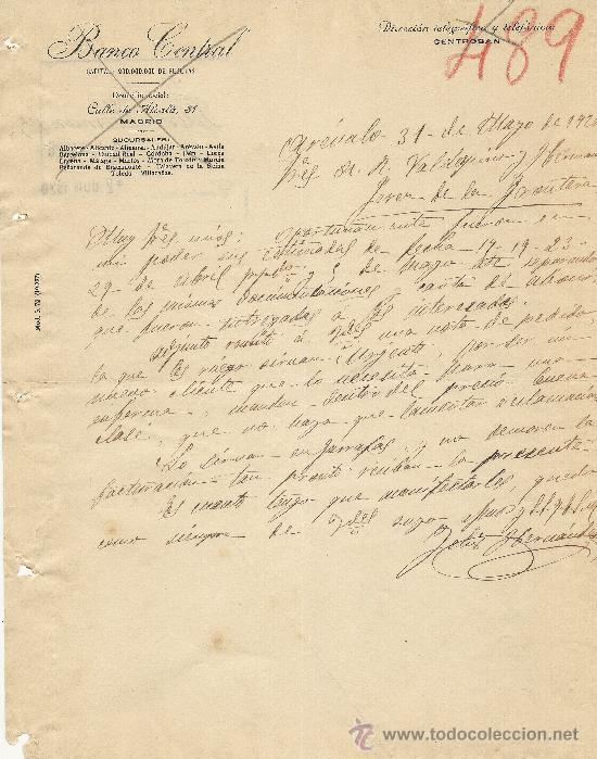 Gesch&auml;ftsbriefe: AREVALO 31 DE MAYO DE 1926 CARTA COMERCIAL BANCO CENTRAL