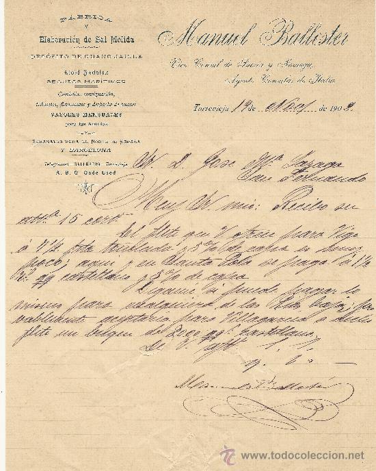 Gesch&auml;ftsbriefe: TORREVIEJA 19 DE NOVIEMBRE DE 1902 CARTA COMERCIAL MANUEL BALLESTER