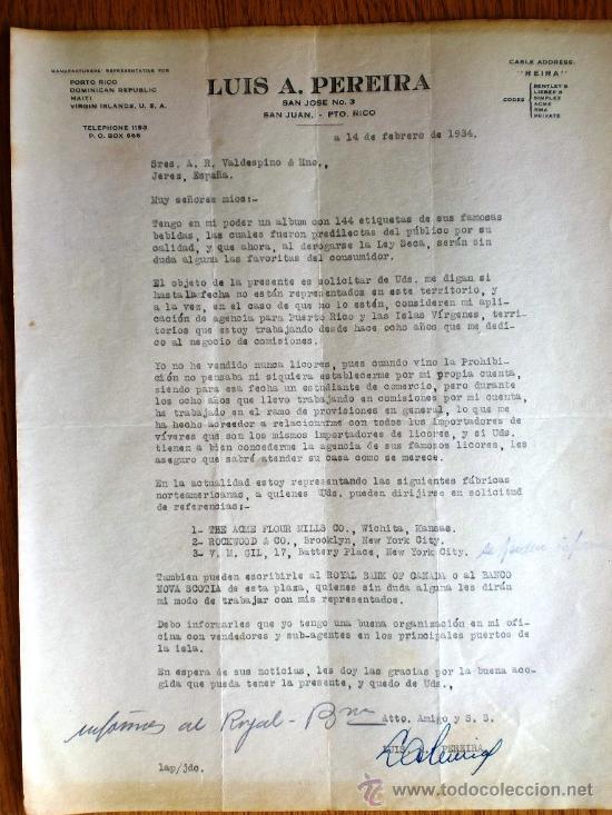 Commercial Letters: CARTA COMERCIAL. SAN JUAN. PUERTO RICO. FEBRERO 1934. LUIS A. PEREIRA.