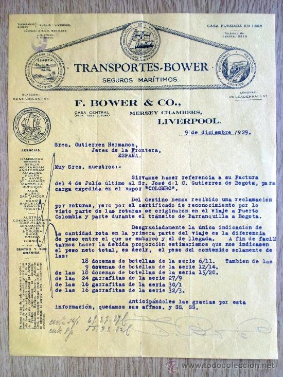 Commercial Letters: CARTA COMERCIAL. LIVERPOOL. INGLATERRA. DICBRE 1929. F. BOWER & CO. TRANSPORTES-BOWER.