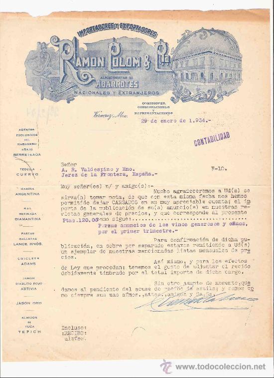 Gesch&auml;ftsbriefe: MEXICO. VERACRUZ. CARTA. RAMON COLOM & CIA. ALMACENISTAS DE ABARROTES. EXPORTADORES. 1934.