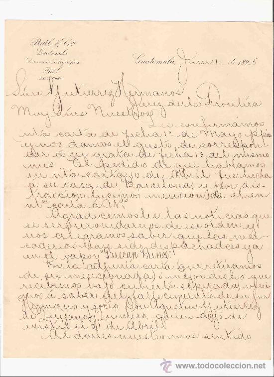 Gesch&auml;ftsbriefe: GUATEMALA. CARTA. PAUL & CIA. 1895.
