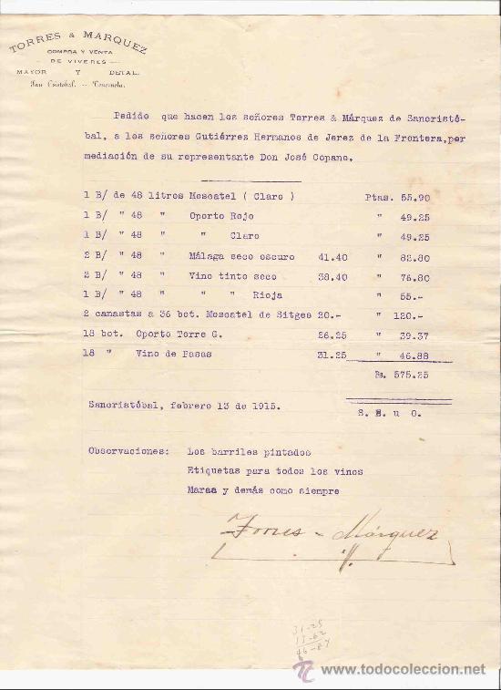 Gesch&auml;ftsbriefe: VENEZUELA. SAN CRISTOBAL. CARTA. TORRES Y MARQUEZ. COMPRA Y VENTA DE VIVERES.